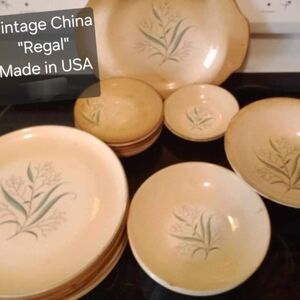 Vintage China Dinnerware Set - Cream and Green